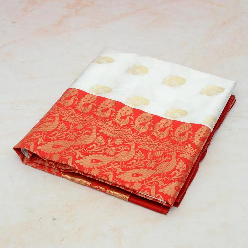 Silk Red Border White Saree